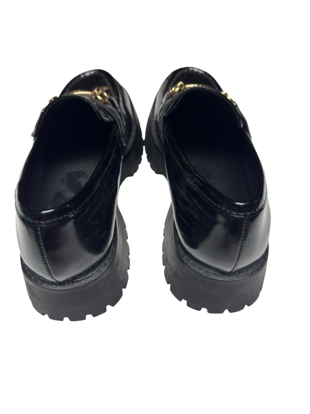 ASOS Design Black Chunky Lug Sole Loafers 6 Gold Horsebit Platform Shoes Women