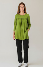 Attitudes by Renee Womens Tunic Size M Cactus Green 3/4 Sleeve Flounce Casual