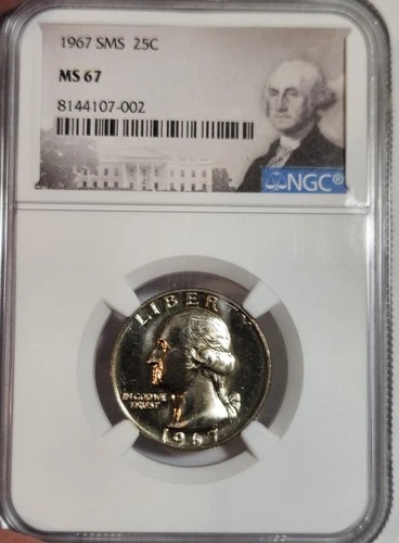 1967 SMS NGC MS67 CAMEO WASHINGTON QUARTER 25C SPECIAL MINT SET UNCIRCULATED