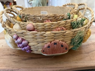 VTG Serving Nesting Baskets 3D Woven Vegetables w/Handles, Philippines Beautiful