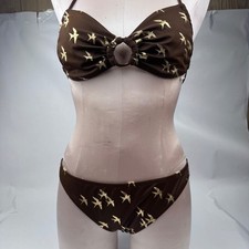Vintage Victoria Secert Medium Two Pc Swimsuit Bikini Y2K Brown Gold Birds