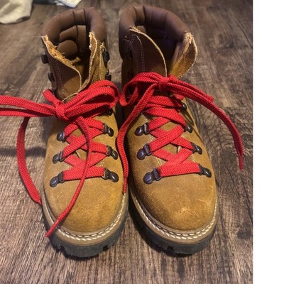 Vintage Tan Leather Hiking Boot Womens 5D Brown Red Laces Lug Sole 02-38777-8-04