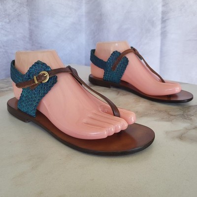 Studio Pollini Sandals Womens Size 6.5 Green Leather Thong Ankle Strap Italy