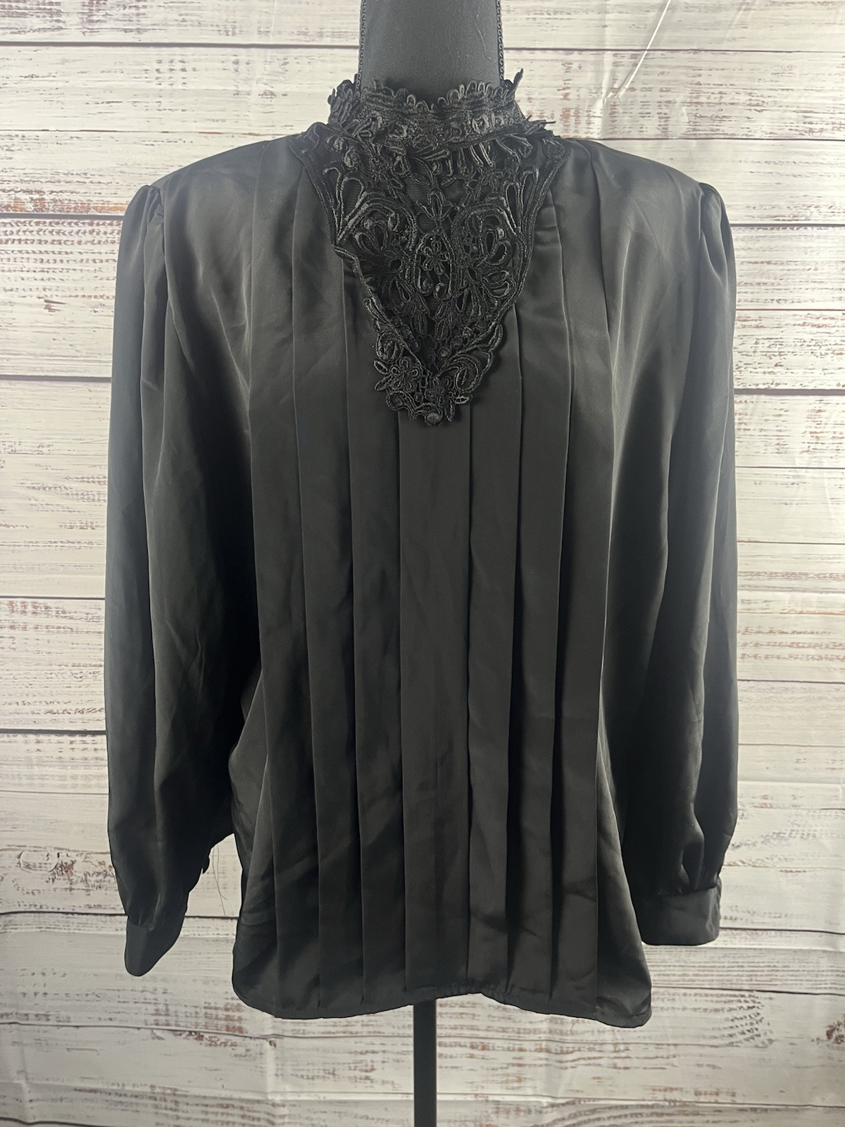 Worthington Blouse Women’s 12 Black Crotchet Floral Mock Neck Long Sleeve