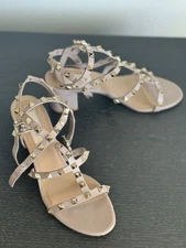 Valentino Rockstud Ankle Strap Sandals Size 37.5 Nude/Blush