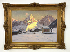 Antikes Ölgemälde Erwin Kettemann Sonnenspitze in der Abendsonne Lermoos Tirol