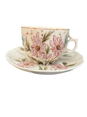 1861 ERDMANN SCHLEGELMILCH cup and saucer hand painted DAISIES German PDR1005