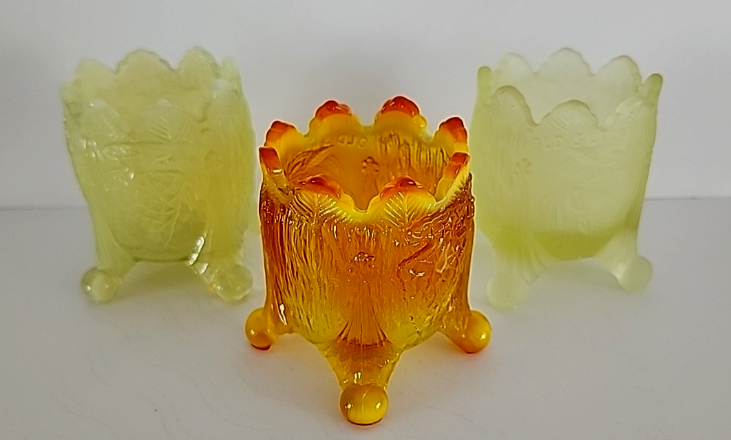 Vtg. Lot of 3 Guernsey “Old Sleepy Eye Indian ” Uranium Glass