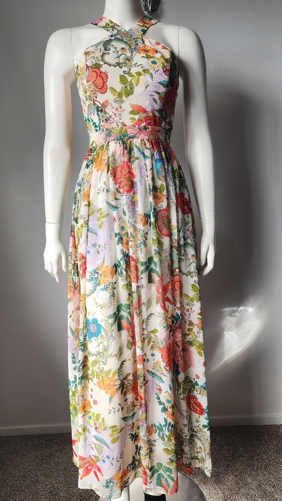 Lulus Lilja cream multicolor floral halter neck maxi dress S