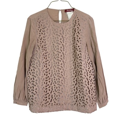 Max Mara Studio Dusty Rose Silk Layered embroidered eyelet  long sleeve blouse