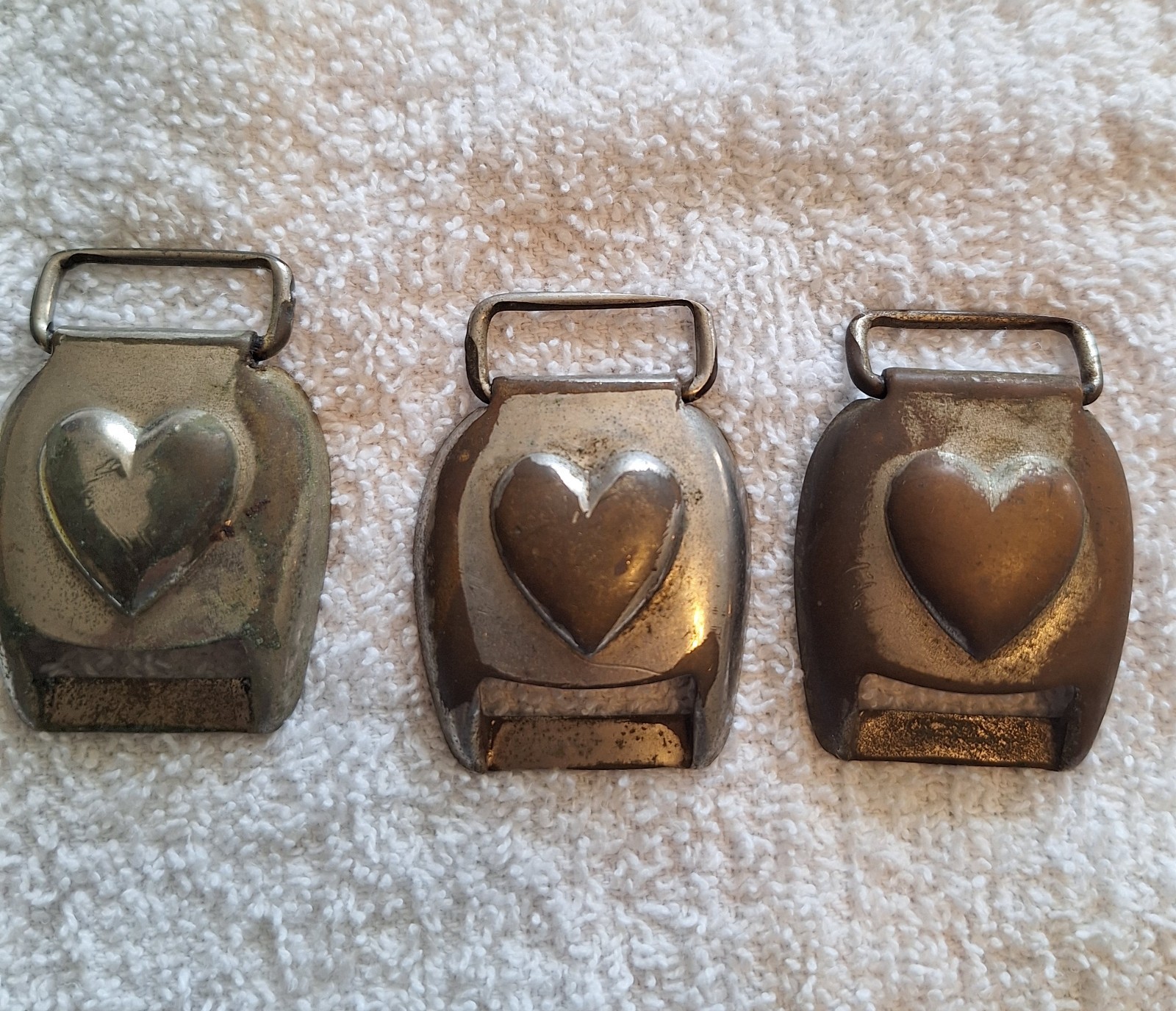 Lot of 3 Antique Civil War Era Embossed Heart Brass Horse Harness Bridle emblems