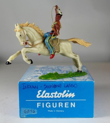 ELASTOLIN PLASTIC 70mm Wild West Indian Brave with Lasso #6846 wBox