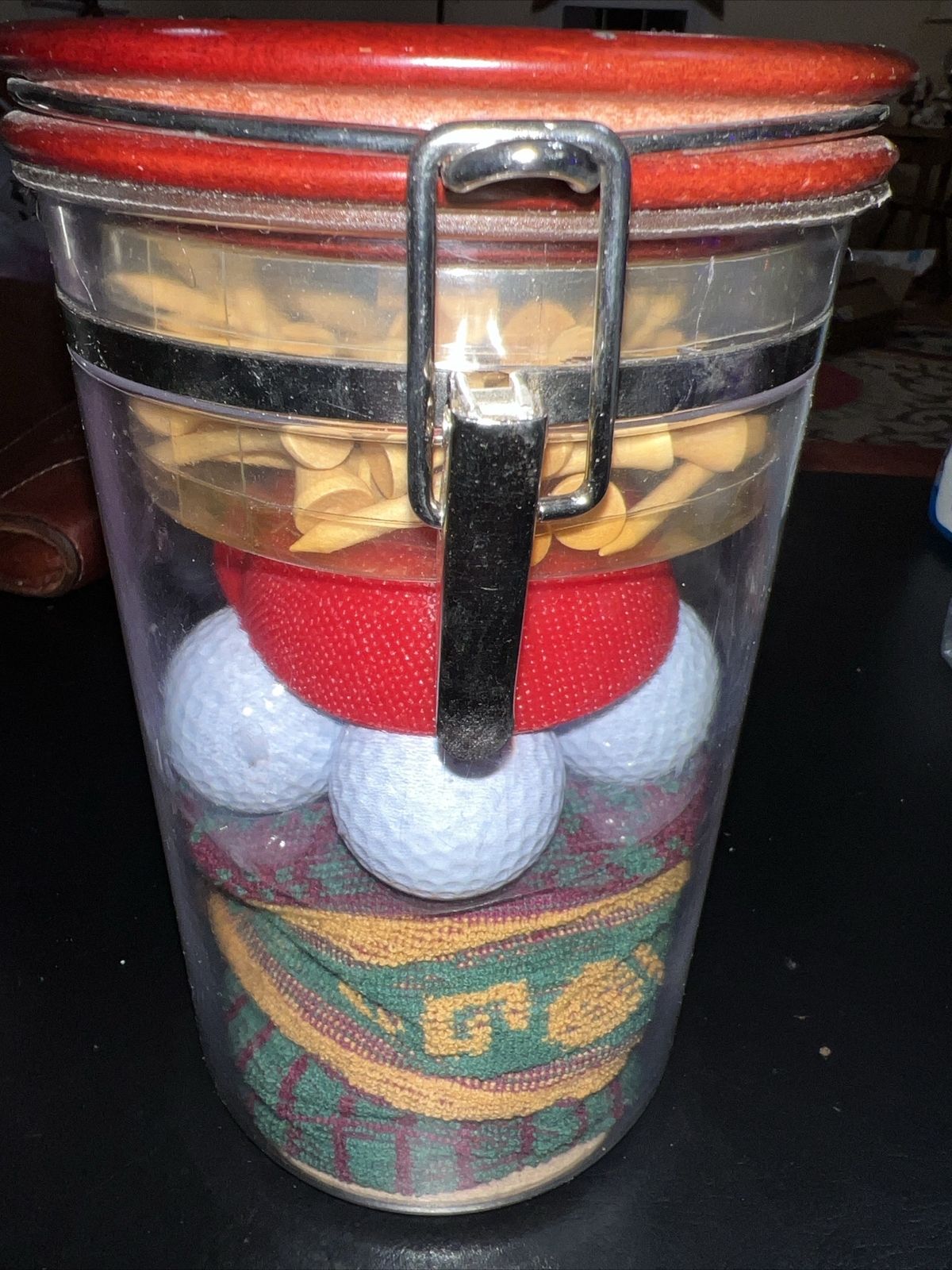 Golf Cigar Jar Sealed Humidor Men's Gift Set of Golf Balls Tees Towel