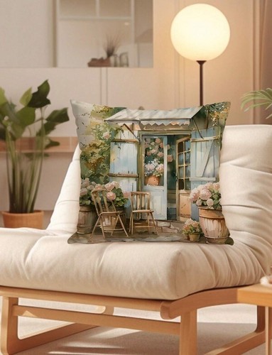 Set of 4 Floral Cushion Covers "Pink Roses in the Garden" Design, Invisible Zip - Picture 6 of 8