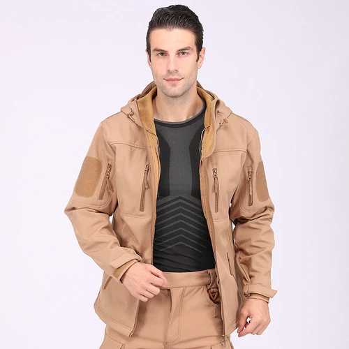 Giacca a vento tattica uomo soft shell giacca esercito jacket cappuccio tempo libero ~ - Foto 56 di 65