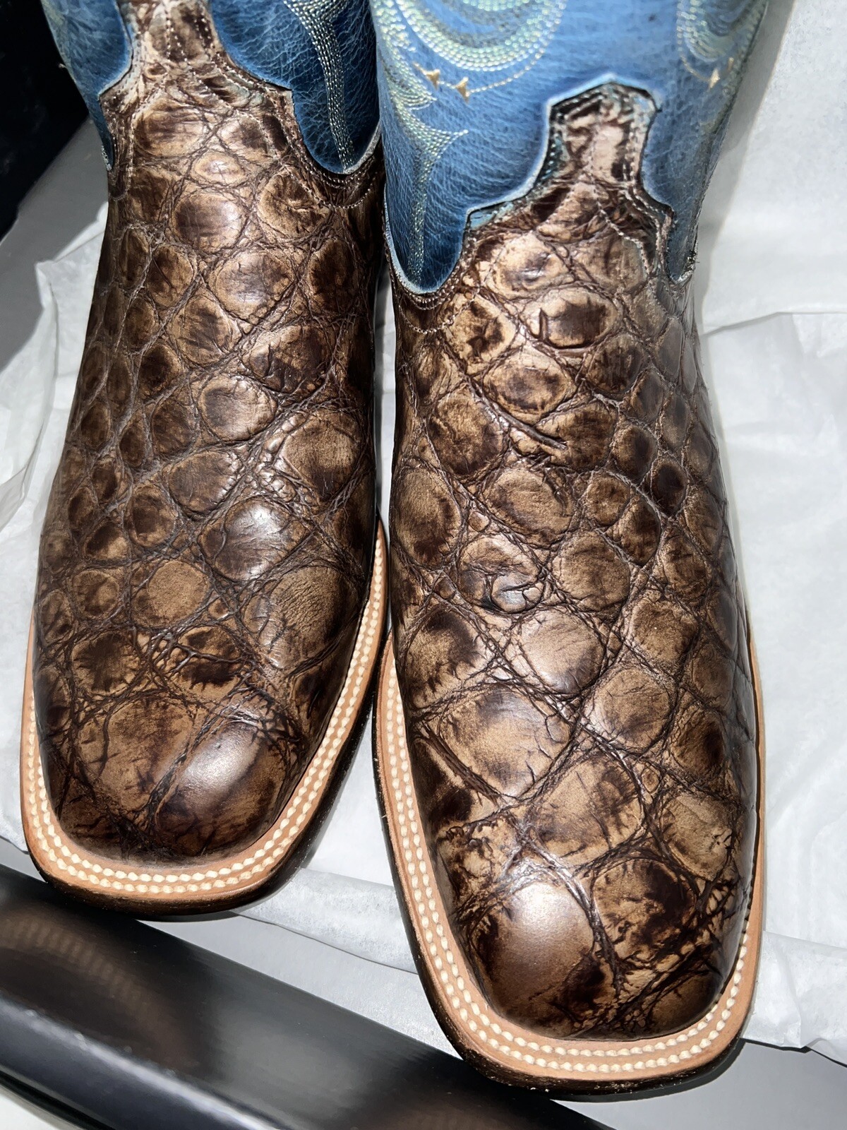 Lucchese Cowboy Boots Mens Size 10 EE Giant Gator Square Toe, Brown New