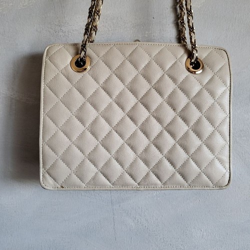 Vintage Taupe Saks Fifth Avenue Quilted Leather Shoulder Bag Made in Korea Rare - Picture 6 of 14