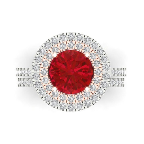 2.73 tcw Round Cut Engagement Ring 14K Dual-Tone Gold Ruby Promise Ring