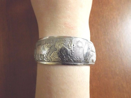 bracelet argenté largeur 25 mm tigres - Picture 2 of 2