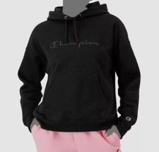 Champion Women's Black Powerblend Embroidered Fleece Logo Hoodie Size Medium