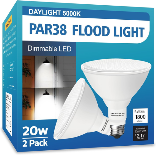 PAR38 LED Outdoor Flood Light Bulbs 2 Pack,Dimmable 20W(200W Equivalent) E26 Bas