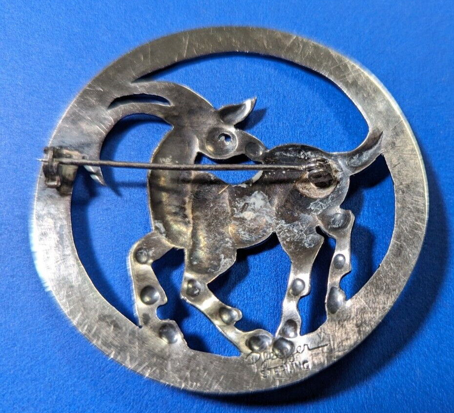 Vintage Pfeiffer Sterling Silver Horse Goat Unicorn Brooch Signed Art Deco Era View 3