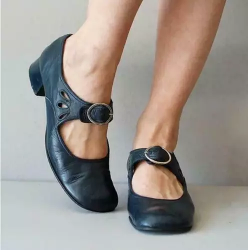 Mujer Mary Jane Zapatos Cuero Plano Lolita Punta Redonda Ballet Colores Tallas - Imagen 5 de 15