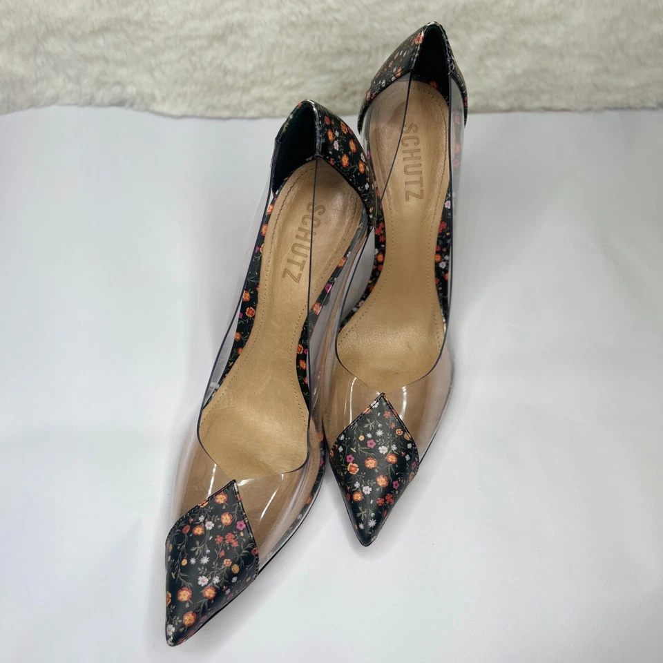 Schutz Centi Pump in Floral Printed Stiletto Pointed Leather Size 8.5 Pre-Loved - Image 3 of 4