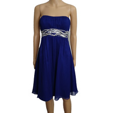Strapless Silk Mini Dress Blue Size 4 Wedding Prom Special Event JS Boutique