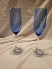LIBBEY SET OF 2 ALL PURPOSE VINA BLUE CLEAR GLASSES WINE GOBLETS LN 9" 