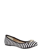 GUESS KARLYN BLACK WHITE CANVAS STRIPES,G GOLD CRYSTAL LOGO BALLET FLATS,SHOES