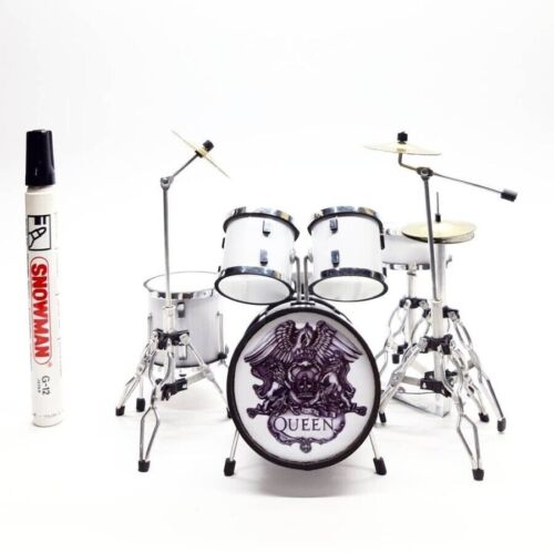New Miniature Drum Set Full White Scale 1:12 Instrument Musical Display Gift
