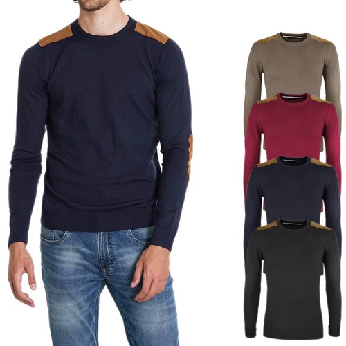 Maglione uomo Invernale Girocollo Lana e Cashmere Maglioncino Con Toppe  VEQUE | eBay