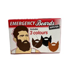 Emergency Beards 3-PACK Hipster Gift NEW Box has hole front Ginger Black Brown