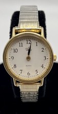 Working Timex Indiglo Silver Expansion Band Ladies Wristwatch Gold Case