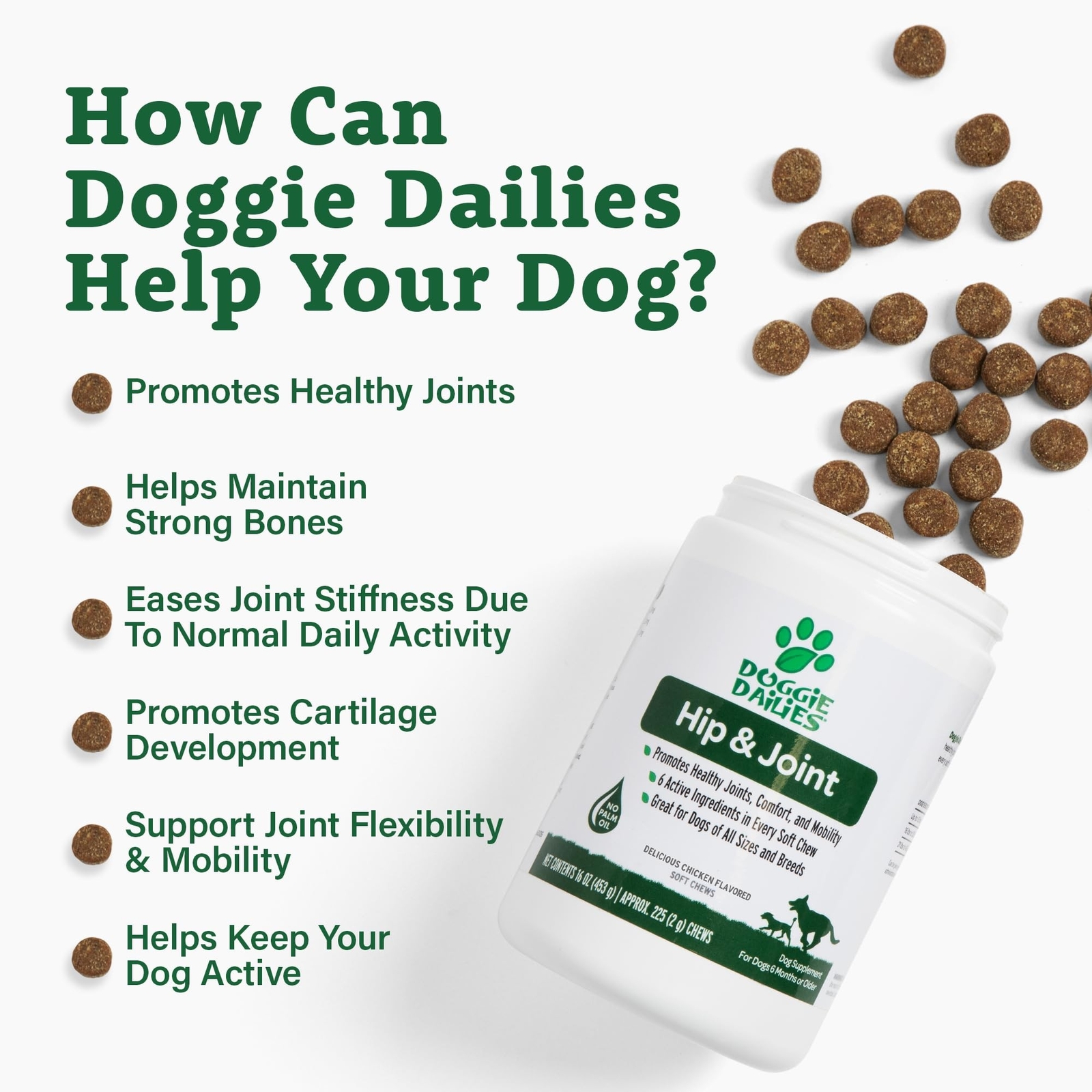 Doggie Dailies Glucosamine for Dogs 225 Chews Advanced Joint