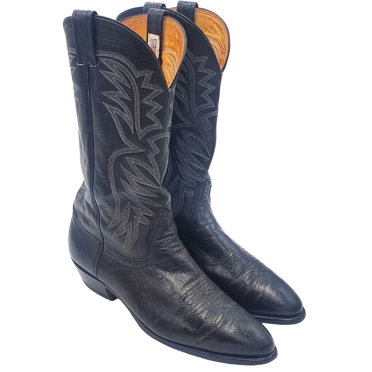 Nocona Classic Mens Leather Black Cowboy Boots Size 10.5 Nocona Classic Black Deertan Leather Cowboy Boots Wms Size  main image 3