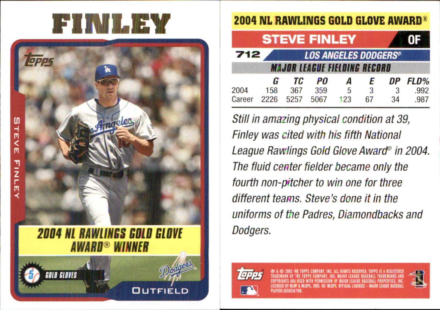 Steve Finley 2005 Topps #712 Card Los Angeles Dodgers FREE SHIP *AutographDen*