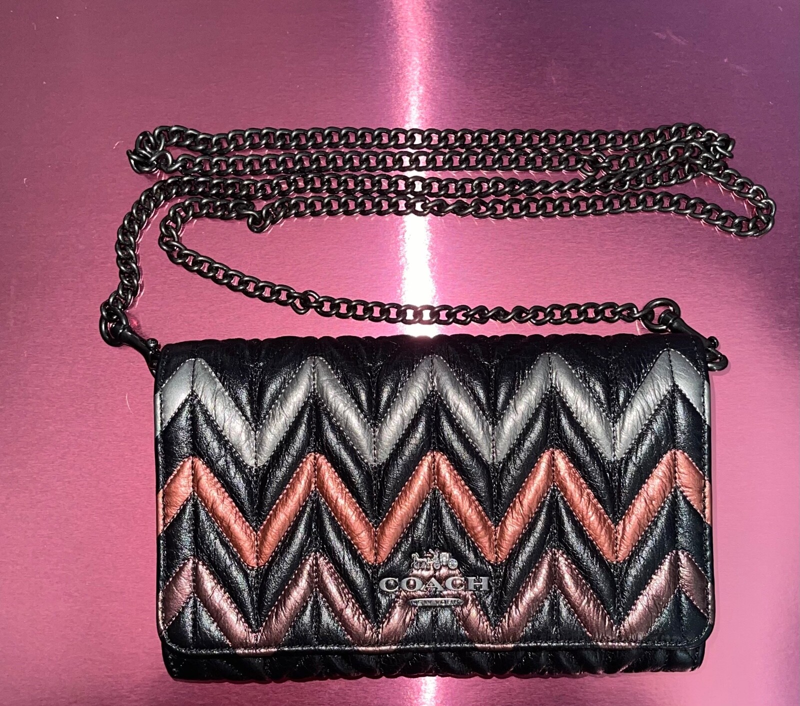 COACH Quilted Metallic Calf Leather Crossbody Chain C… Gem