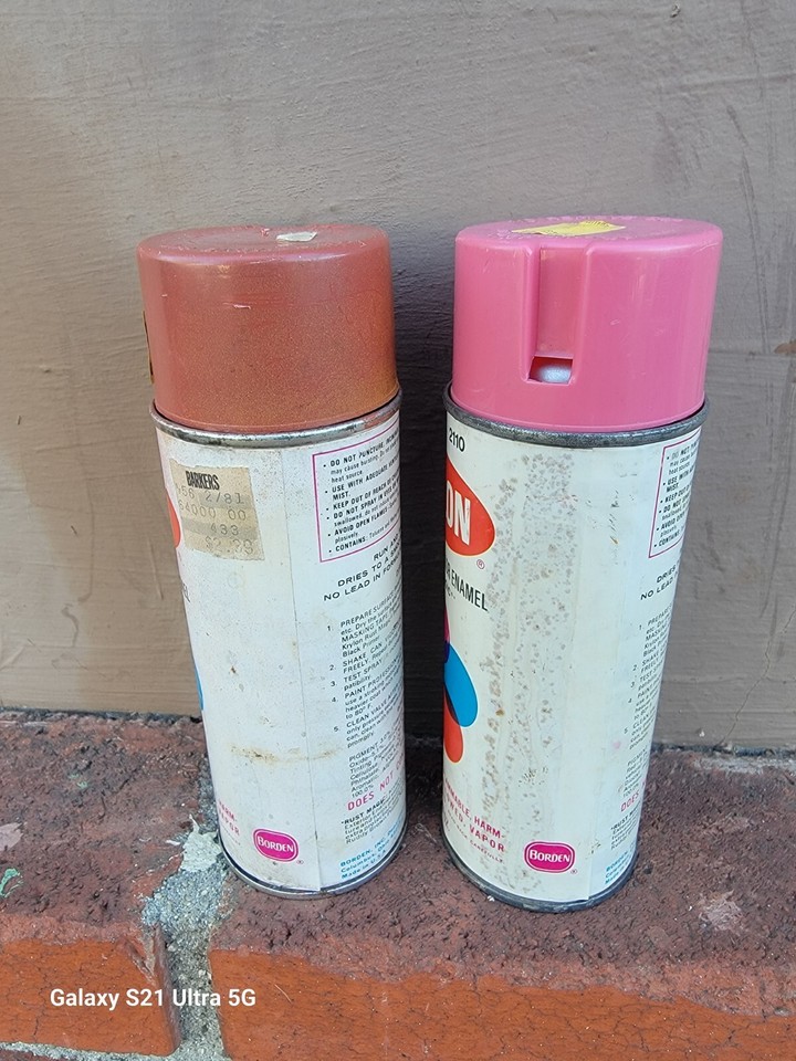 Vintage Krylon HOT PINK 2110 BONFIRE Spray Paint Cans PAPER LABEL