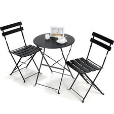 Bistro Table & Chairs Set Patio Finish Garden Foldable Metal 3pcs Furniture Set