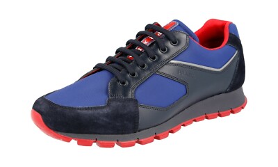 PRADA Leder + Nylon Sneaker - LINEA ROSSA - Blau Bleu Rot - NEU