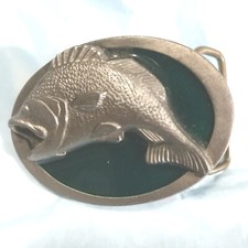 Large Mouth Bass Jumping Belt Buckle Pewter 1987 Vintage Made in USA
