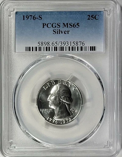 1976 - S  Silver Washington Quarter - PCGS  MS65