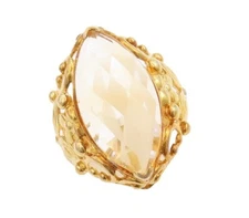 925 Sterling Silver Vintage Ring Gold Plated Floral Carved Citrine Sz 7  RG30543