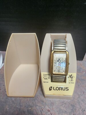 Lorus Mickey Mouse Hand movement Watch V515-5A70 Gold Tone & Silver Metal Wrist