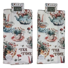 Set of 2 CottageCore TEA TIME Terry Kitchen Towels by Kay Dee Designs