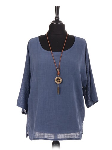 Camicia bizzarra donna italiana lagenlook tunica cotone top donna collo rotondo collana stravagante - Foto 10 di 10