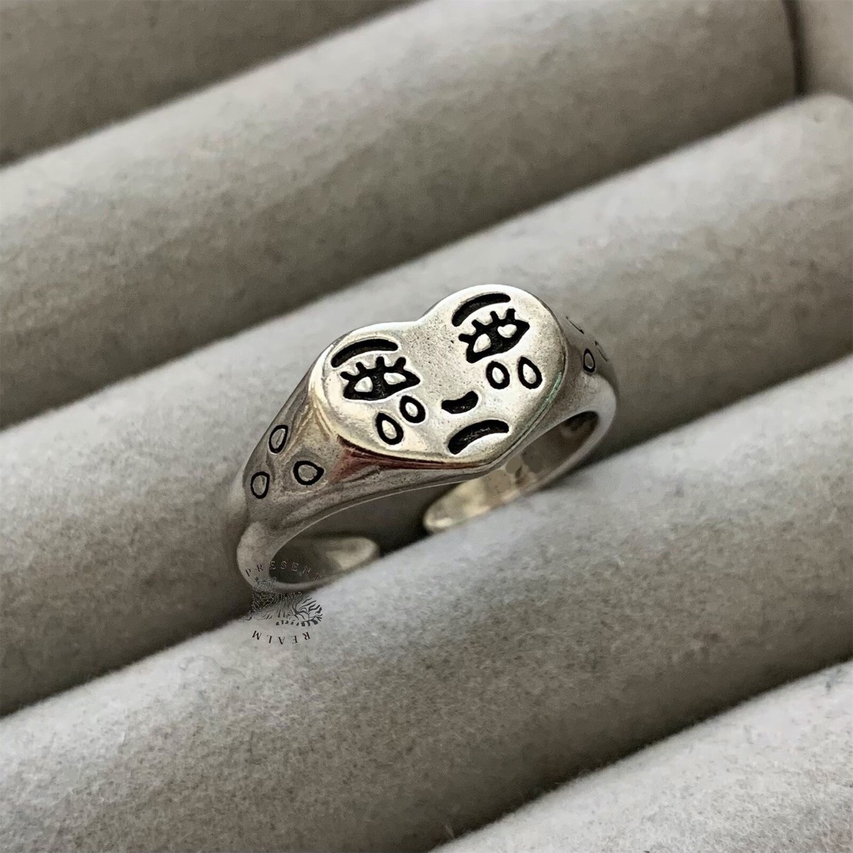 Heart Tattoo Crying Heart Ring Sterling Silver Grunge Sad Face