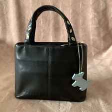 Radley Bag Small Grab Handle Black Leather With Blue Dog Tag